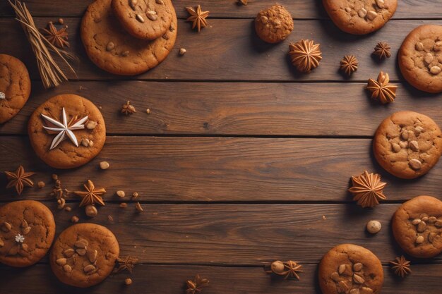 木製のテーブル上のクッキー トップビュー aiジェネレーティブ