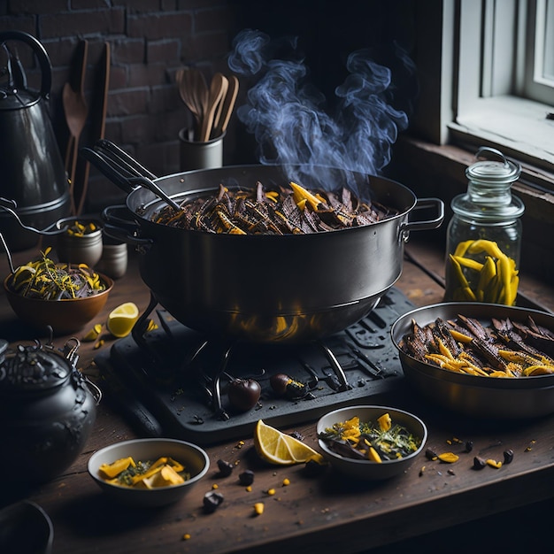 Photo cooking asian dishes in the kitchen