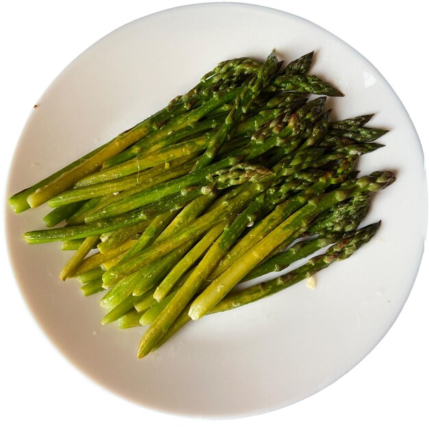 Cooking asparagus on a plate