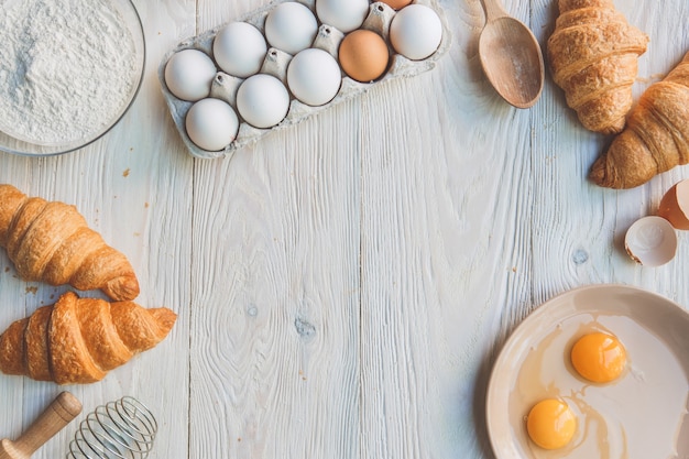 Cooking baking ingredients isolated on kitchen table