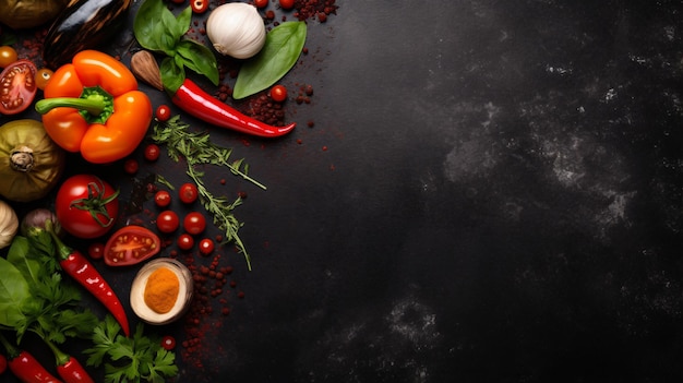 写真 調理バナー キッチン ボードの野菜とスパイス