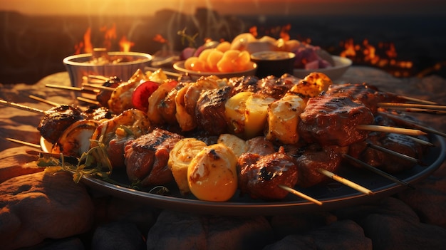 cooking barbecue in the park on the barbecue grill