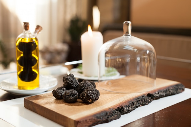 Cooking black truffle in a restaurant