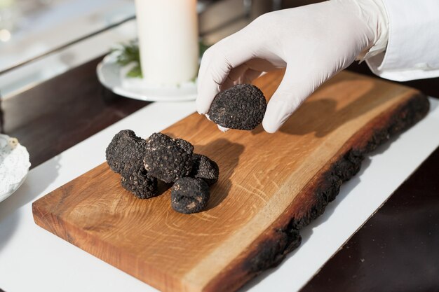 Cooking black truffle in a restaurant