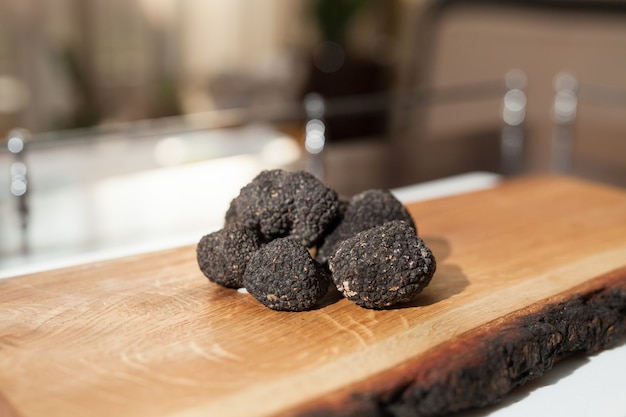 Cooking black truffle in a restaurant