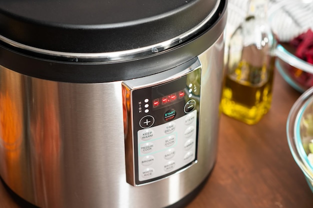 Cooking borscht in electric multi cooker.