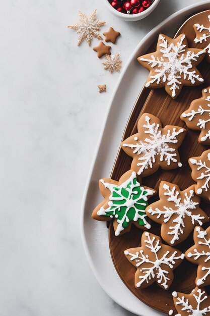 Cooking christmas gingerbread concept Xmas holiday cookies on white background top view