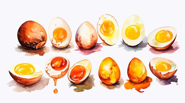 Cooking clipart of eggs created in watercolor Generative AI