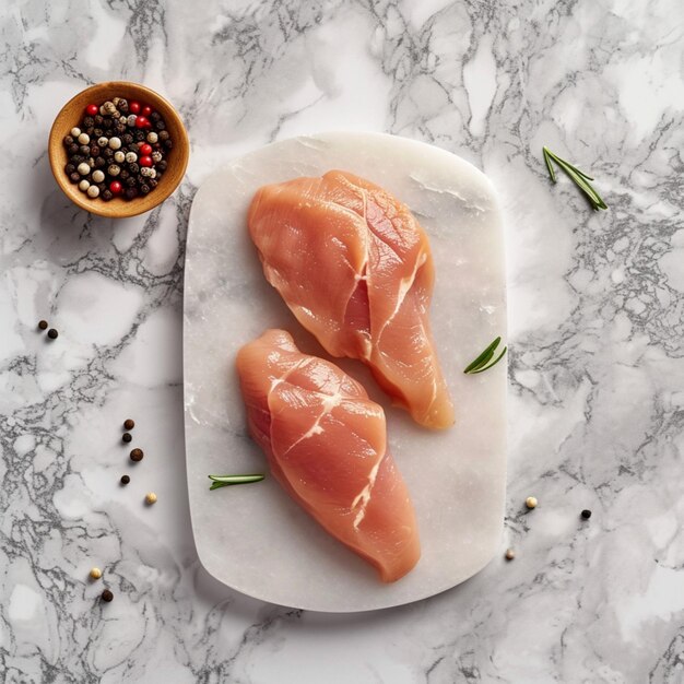 Cooking elegance Top view of chicken breast fillet on marble For Social Media Post Size