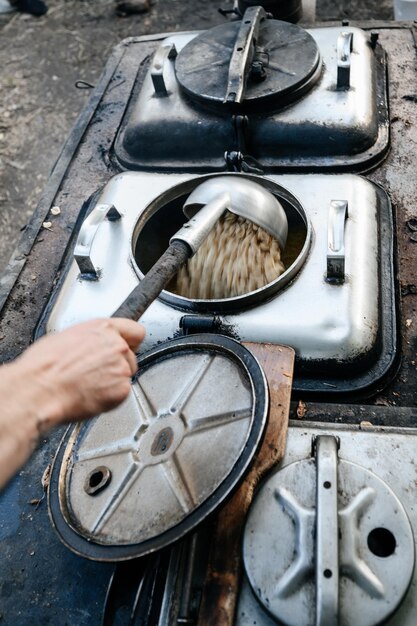 Cooking in the field during the war field kitchen of the Ukrainian military