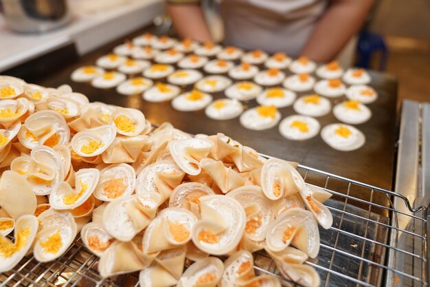 Cooking Fresh Thai Crispy Pancake Bangkok Thailand