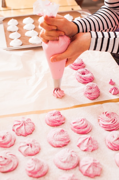 Photo cooking of fruit pink marshmallow - sweet zephyr