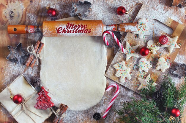 Cooking ginger cookies on Christmas Eve at home kitchen