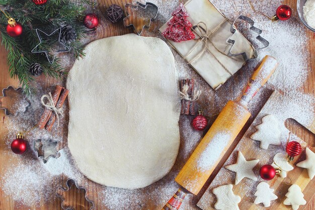 Cooking ginger cookies on Christmas Eve at home kitchen