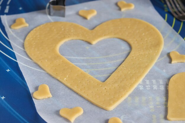 Cooking homemade heart-shaped cake