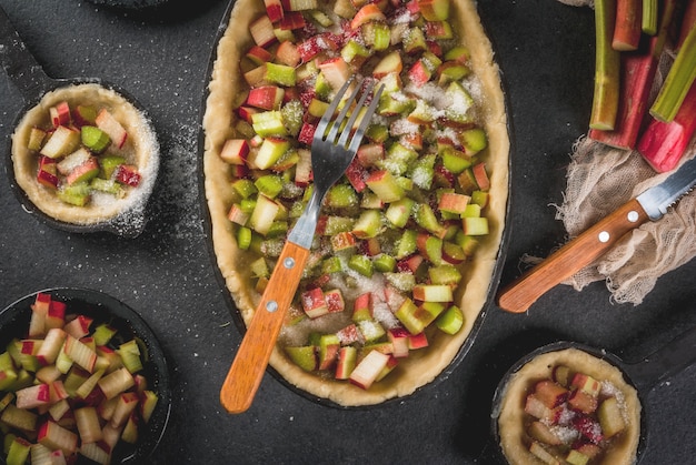 Cooking homemade pie with rhubarb 