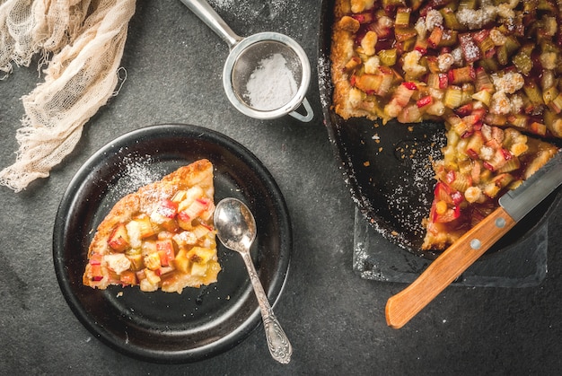 Cooking homemade pie with rhubarb