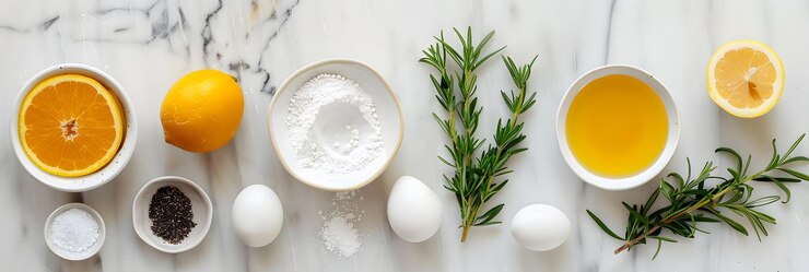 Фотография ингредиенты для приготовления пищи, расположенные на кухонном столе