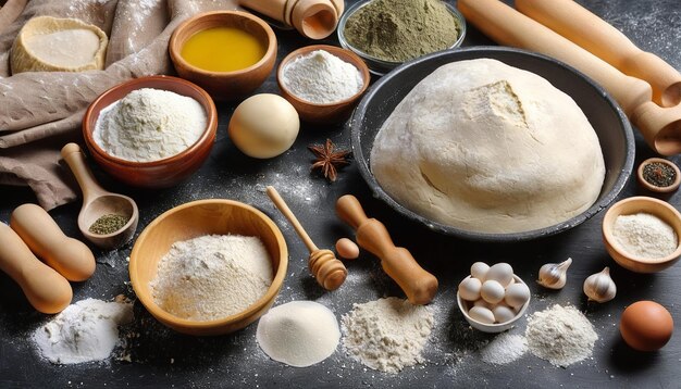 Cooking Ingredients for Dough on Culinary Background