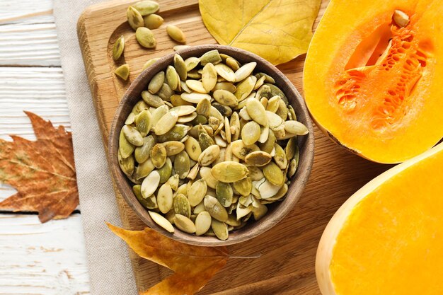 Photo cooking ingredients for fall season pumpkin seeds pumpkin