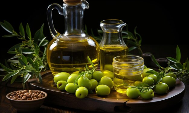 Cooking Inspiration Olive Oil Glass Bottle on Wooden Surface