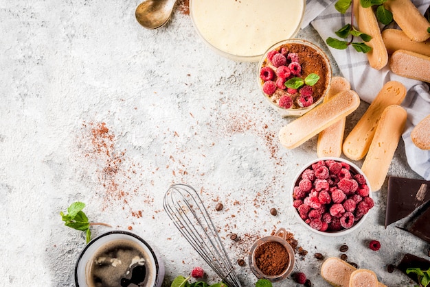 Cooking Italian food dessert Tiramisu, with all the necessary ingredients