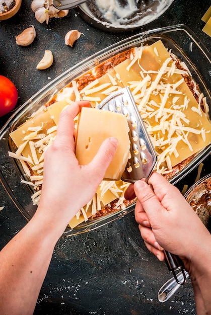 Cooking lasagna bolognese