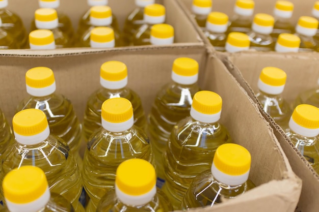 Cooking oil bottles in a box