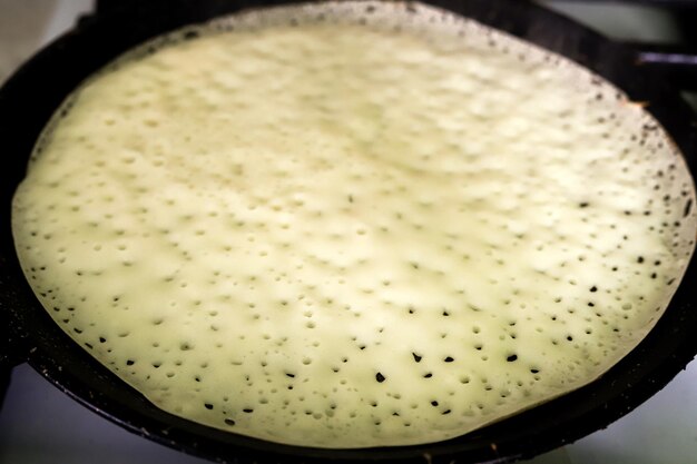 Cooking of pancake close up