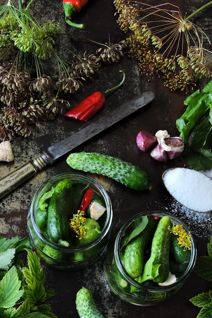 Cooking pickled cucumbers.