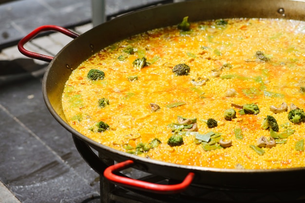 Cooking of a raditional spanish dish paella