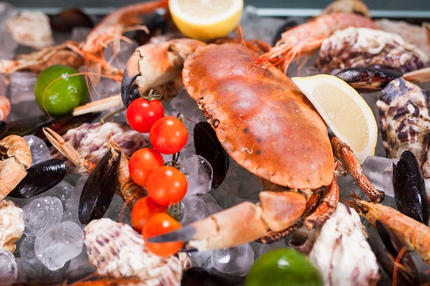 Cooking seafood in a restaurant.