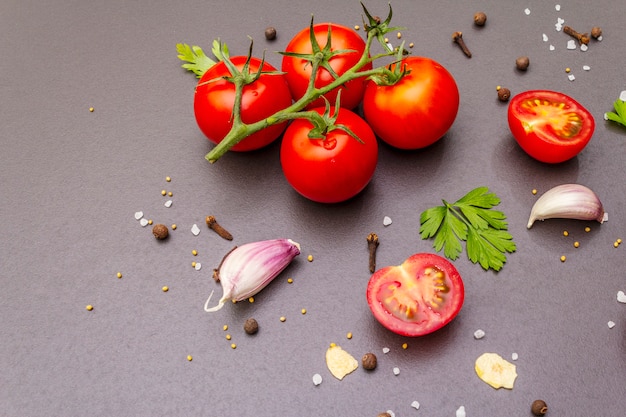 Cooking stone  with spices, herbs, tomatoes