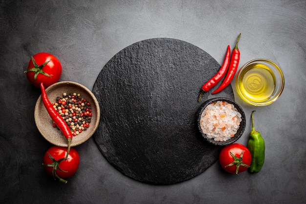 Cooking table with herbs and spices