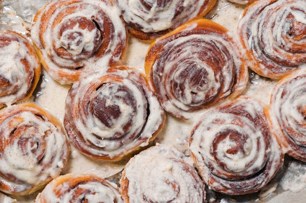 Cooking tasty homemade buns with cinnamon bakery