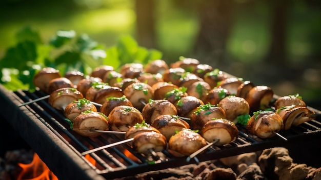 Приготовление вкусного вегетарианского барбекю на гриле под открытым небом Ай