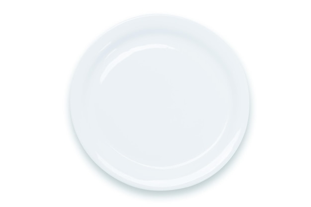 Cooking template top view of an empty white plate isolated on a white background PNG file with transparent background