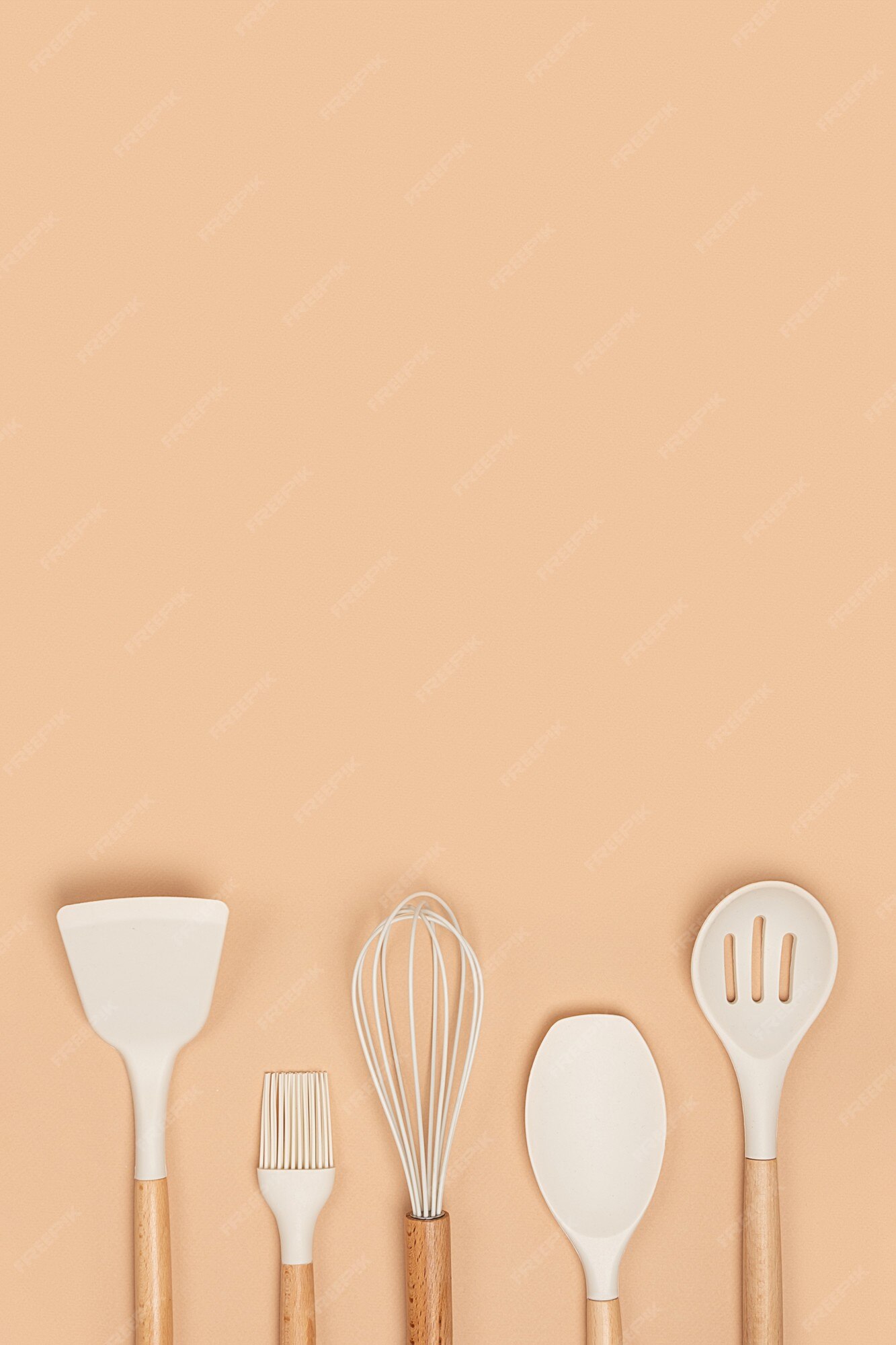 Pattern Made From Cooking Utensil Set Silicone Kitchen Tools With Wooden  Handle On Beige Background Top View Flat Lay Stock Photo - Download Image  Now - iStock