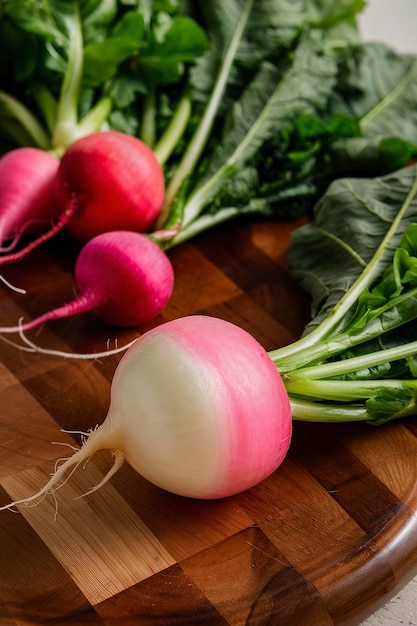 Cooking with radishes fresh radish with leaves on a cutting board