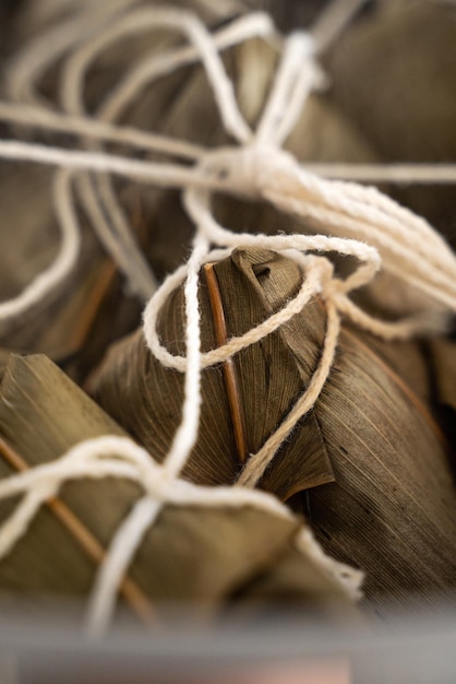 Cooking zongzi food preparing and steaming chinese rice dumpling