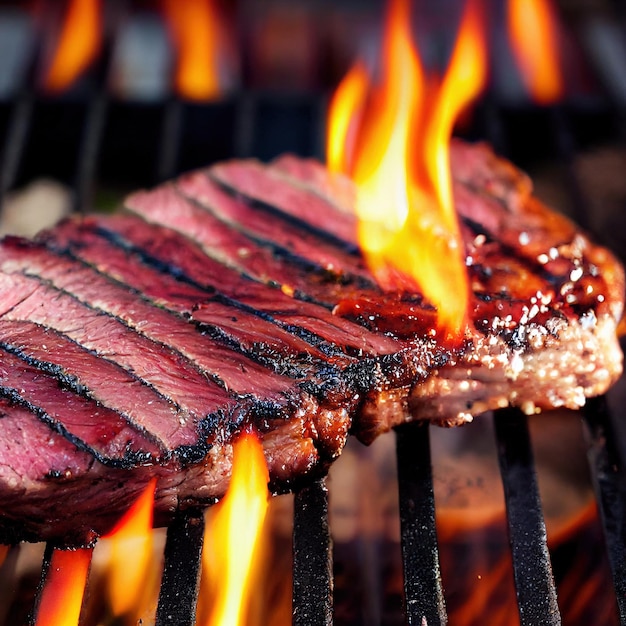 Cookout grilled steak with flame