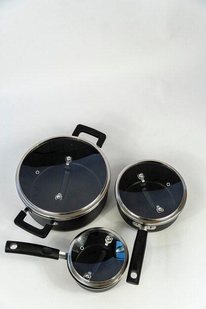 Photo cookware set with white bottom cookware metal black handle mexico