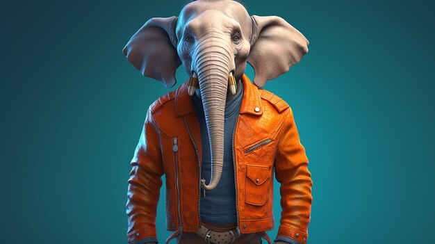 cool animal character elephant in leather jacket