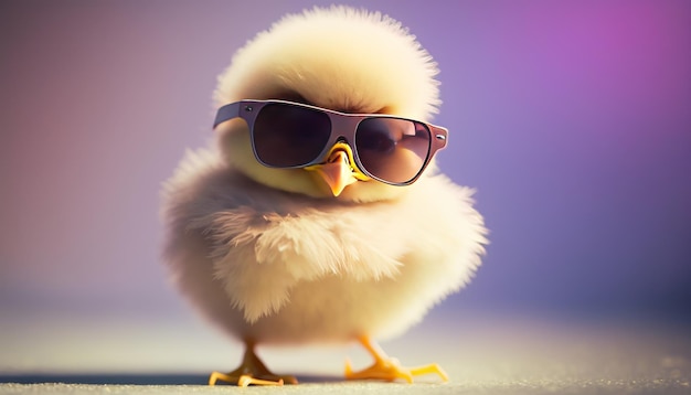 Cool baby chick with sunglasses on a colorful background Gradient background Generative AI
