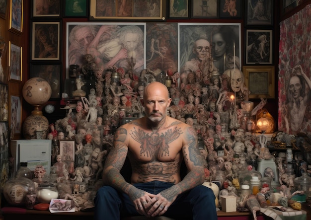 A cool bald man showing off his tattoo collection