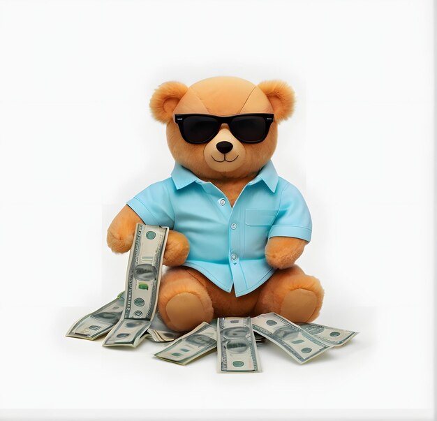 Cool bear doll with money stack