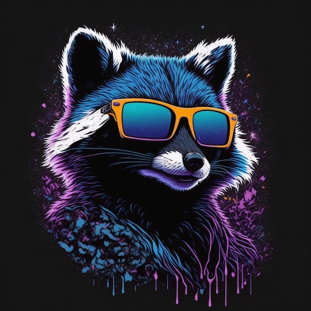 Cool black fox raccoon with sunglasses