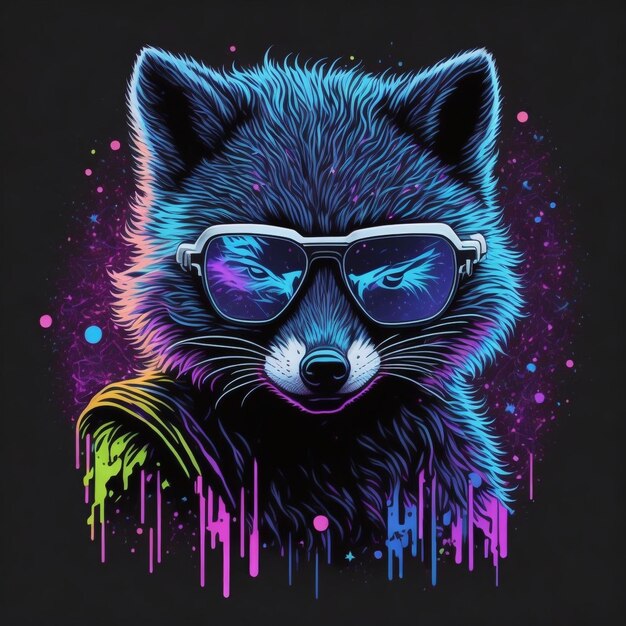 Cool black fox raccoon with sunglasses