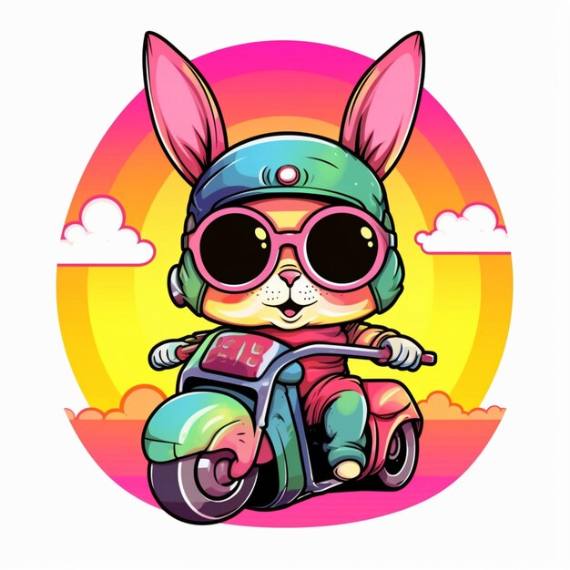 Photo cool bunny riding a motorcycle