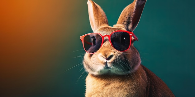 Cool bunny with sunglasses on colorful background Cool rabbit Generative AI